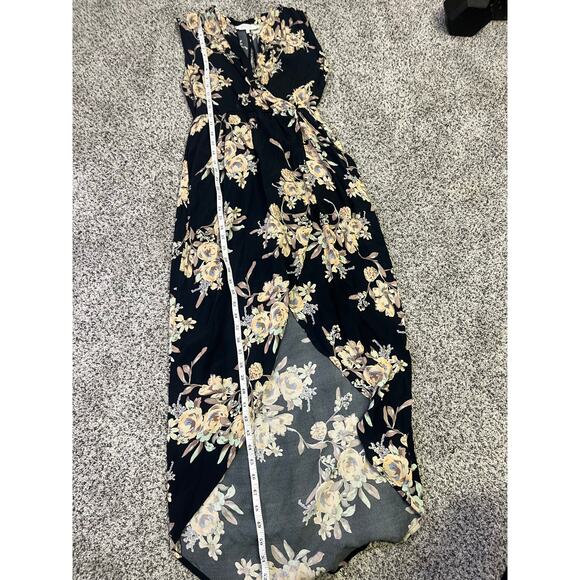 ASTR The Label Faux Wrap Black Floral High Low Maxi Dress Womens L Wedding - Picture 11 of 13